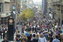 Scotland, Glasgow, City Centre, Buchanan Street pedestrianised shopping street on a holiday weekend.