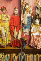Scotland, Glasgow, City centre west, Mitchell Library, The World Through Wooden Eyes puppet store, puppeteer John Blundall's collection.