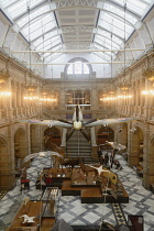 Scotland, Glasgow, West End, Kelvingrove Art Gallery and Museum, exhibits suspended in the West Court.
