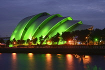 Scotland, Glasgow, The Clyde, Clyde Auditorium 'Armadillo' at night.