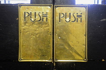Scotland, Glasgow, Mackintosh Glasgow, Glasgow School of Art 'The Mack', Push door brasses.