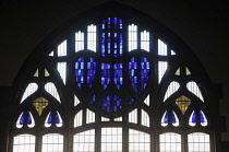 Scotland, Glasgow, Mackintosh Glasgow, Queen's Cross Church, blue heart window.