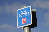 Scotland, Loch Lomond, Drymen, Queen Elizabeth Forest Park, cycle route sign near Drymen.