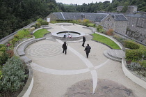 Scotland, Clyde Valley, New Lanark, rooftop garden and viewing platform.