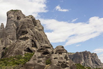 Greece, Meteora, Rock formation with caves.