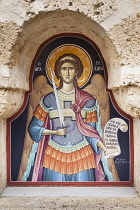 Greece, Meteora, Shrine in the courtyard of the Holy Monastery of Saint Stephen.