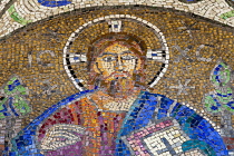 Romania, Constanta, Mosaic of Christ on exterior of Saint Peter and Saint Paul the Apostles Cathedral.