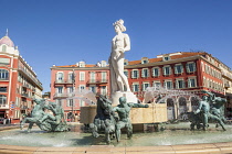 France, Nice, Statue of Apollo, La Fontaine Du Soleil, Sun Fountain, Place Massena.