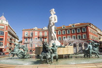 France, Nice, Statue of Apollo, La Fontaine Du Soleil, Sun Fountain, Place Massena.