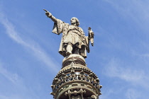 Spain, Barcelona, Christopher Columbus Monument, Christopher Columbus statue detail, La Rambla.
