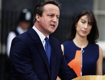 England, London, Westminster, David Cameron speaks to the worlds press on his last day as prime minister in Downing Street.