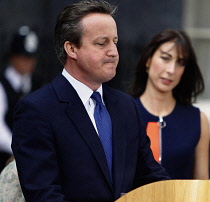 England, London, Westminster, David Cameron speaks to the worlds press on his last day as prime minister in Downing Street.