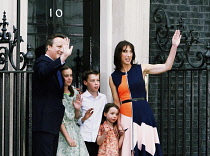 England, London, Westmiinster, David Cameron with his family on his last day as prime minister in Downing Street.