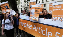 England, London, Westmiinster, Brexit and remain supporters clash/demonstrate opposite Downing Street on the first day as prime minister of Theresa May.