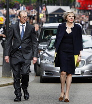 England, London, Westmiinster, Theresa May and husband Philip on her first day as prime minister in Downing Street.