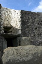 Ireland, Meath, Newgrange, Entrance passge and light channel on the historical burial site dating from 3200 BC.