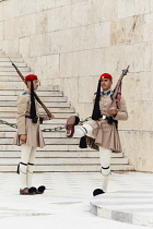 Greece, Attica, Athens, Greek soldiers, Evzones, outside the Parliament building.