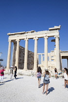 Greece, Attica, Athens, Tourists visiting the Erechtheion, at the Acropolis.
