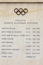 Greece, Attica, Athens, List of International Olympic Committee Presidents inscribed on marble plaque, Panathenaic Stadium.