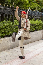 Greece, Attica, Athens, Greek soldier, an Evzone, outside the Presidential Palace.