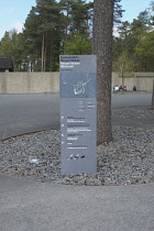 Germany, Lower Saxony, Bergen Belsen, Information post at the entrance to the Concentration Camp Memorial.