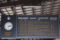 Croatia, Zagreb, Old town, Departure sign in Glavni kolodvor main railway station.