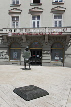 Croatia, Zagreb, Old town, Statue of  outside Privredna bank on kneza Mislava street.