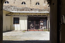 Croatia, Zagreb, Old Town, Run down boxing club in traditional courtyard.