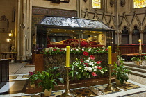 Croatia, Zagreb, Old town, Catholic cathedral interior with glass coffin tomb of Archbisop Aloysius Stepinac.