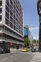 Croatia, Zagreb, Old town, Modern building and traiffc.