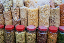 India, Delhi, Savoury snacks, chat and nuts, for sale in the old city of Delhi.