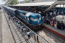 India, Haryana, Rohtak, A passenger train at Rohtak railway station.