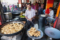 India, Rajasthan, Jodhpur, Cooking samosas.