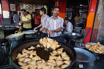 India, Rajasthan, Jodhpur, Frying samosas.