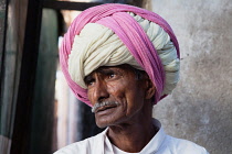 India, Rajasthan, Kekri, Portrait of a Rajasthani tribal man.