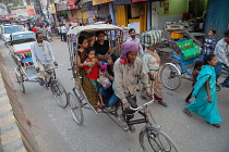 India, Uttar Pradesh, Varanasi, Cycle rickshaw in Varanasi.