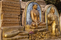 India, Bihar, Bodhgaya, Images of the buddha at the Mahabodhi Temple in Bodhgaya.