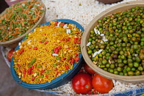 India, Andhra Pradesh, Tirupati, Bhel puri for sale at a roadside stall in Tirupati.
