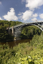 England, Shropshire, Ironbridge, View of the grade 1 listed Cast Iron Bridge across the river Severn.