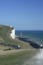 England, East Sussex, Beachy Head lighthouse viewed from the adjacent clifftop.