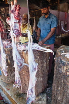 India, Kerala, Thiruvananthapuram, Butcher in Thiruvananthapuram.