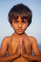 India, Tamil Nadu, Kanniyakumari, Cape Comorin, Portrait of a pilgrim at Kanniyakumari, Cape Comorin, .