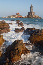 India, Tamil Nadu, Kanniyakumari, Cape Comorin, Thiruvalluvar Statue and Vivekananda Rock Memorial at Kanyakumari, Cape Comorin, .