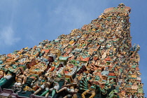 India, Tamil Nadu, Madurai, The south tower gopuram of the Sri Meenakshi Temple in Madurai.
