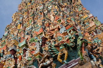 India, Tamil Nadu, Madurai, The south tower gopuram of the Sri Meenakshi Temple in Madurai.