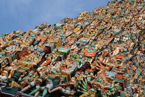 India, Tamil Nadu, Madurai, The south tower gopuram of the Sri Meenakshi Temple in Madurai.