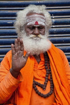 India, Tamil Nadu, Madurai, Portrait of a saddhu in Madurai.