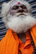 India, Tamil Nadu, Madurai, Portrait of a saddhu in Madurai.