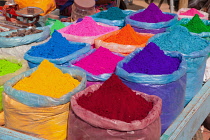 India, Karnataka, Hospet, Bags of paint powder in the market at Hospet.