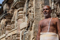 India, Karnataka, Belur, Brahmin priest at the Channakesava Temple in Belur.